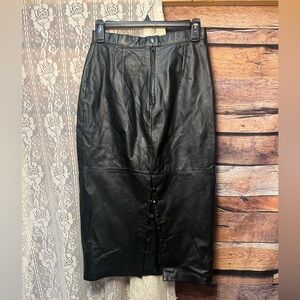 G-III Vintage 100% Leather Black Pencil Skirt
